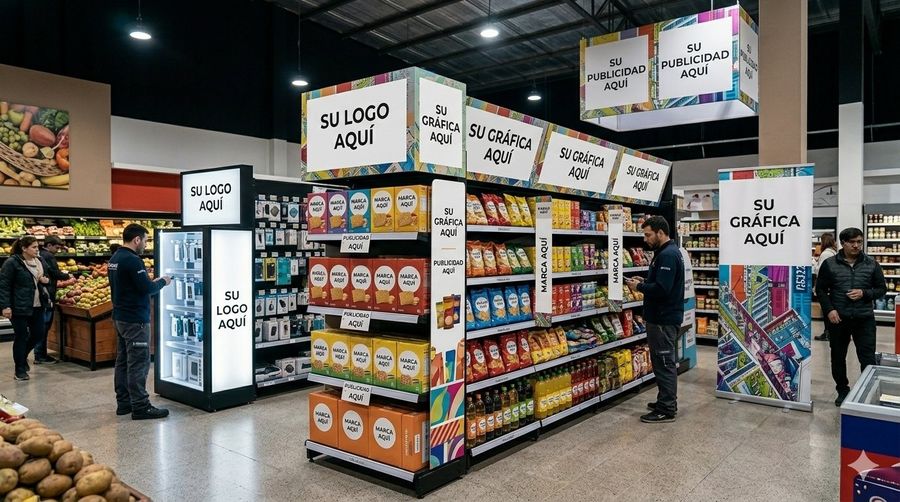 Gráfica punto de venta exhibidores cenefas señalización retail supermercado